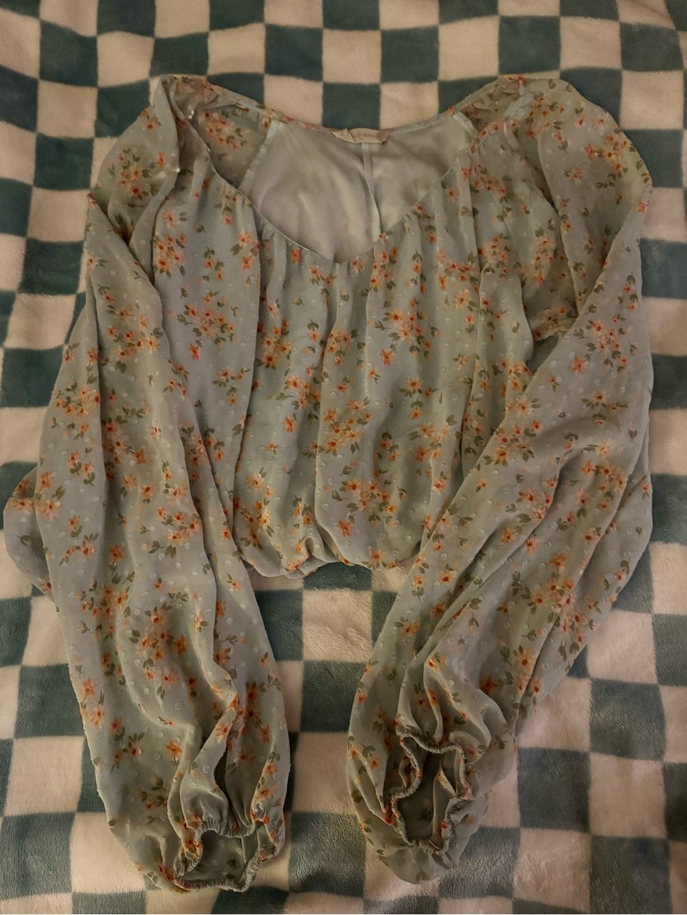 Altar'd State Light Blue Floral Cropped Blouse